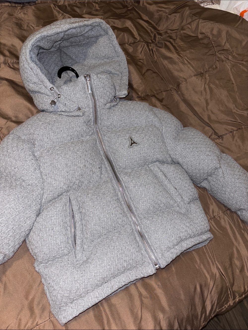 Maniere De Voir Light Gray Quilted Hooded Puffer Jacket